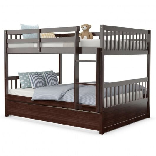 Full over Full Bunk Bed Platform Wood Bed with Ladder-White B593-HW65358COLOR+