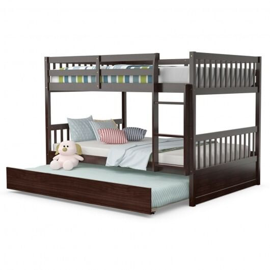 Full over Full Bunk Bed Platform Wood Bed with Ladder-White B593-HW65358COLOR+