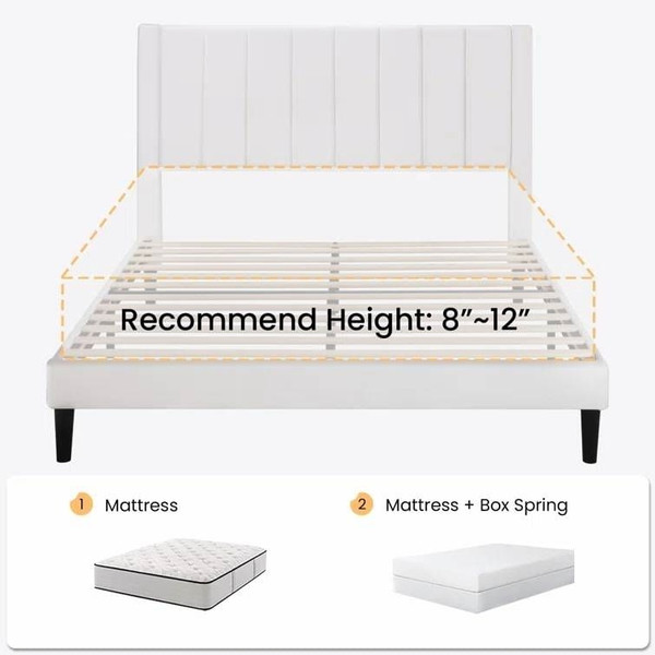 Queen size White Velvet Upholstered Platform Bed Frame with Headboard Q280-QWAVB20492573