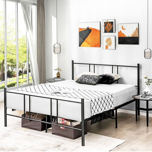 Full/Queen Size Platform Bed Frame with High Headboard-Queen Size - Color: Black - Size: Queen Size D681-HU10222DK-Q