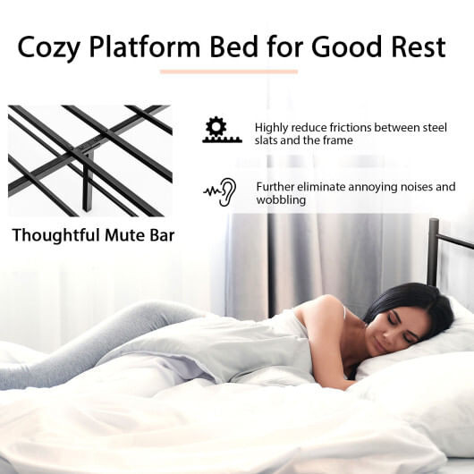 Full/Queen Size Platform Bed Frame with High Headboard-Queen Size - Color: Black - Size: Queen Size D681-HU10222DK-Q