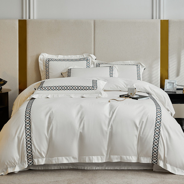 Color: White, Bedding Size: 200x230cm - 120 Pillow Cotton Four Piece Luxury Pure Cotton Duvet Cover Q119-CJCS195884602BY