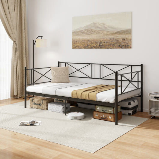 Twin Size Platform Bed with Heavy-duty Metal Slat Support-Black - Color: Black D681-HU10776DK