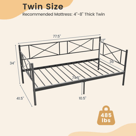 Twin Size Platform Bed with Heavy-duty Metal Slat Support-Black - Color: Black D681-HU10776DK