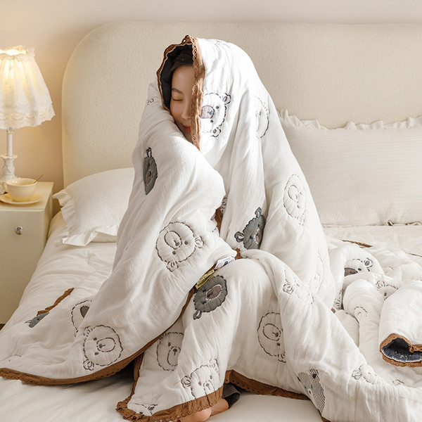 Pattern: Anne Bear, Size: 200x230cm - Cartoon Cloud Yarn Puff Quilt Double-layer Gauze Quilt Q119-CJYD199835603CX