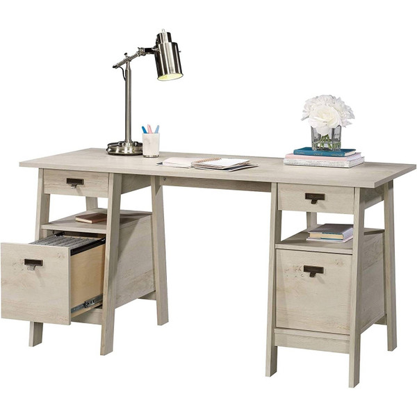 FarmHouse Chalky Oak Executive Desk w/ Filing Cabinets Storage Q280-FGHT2155
