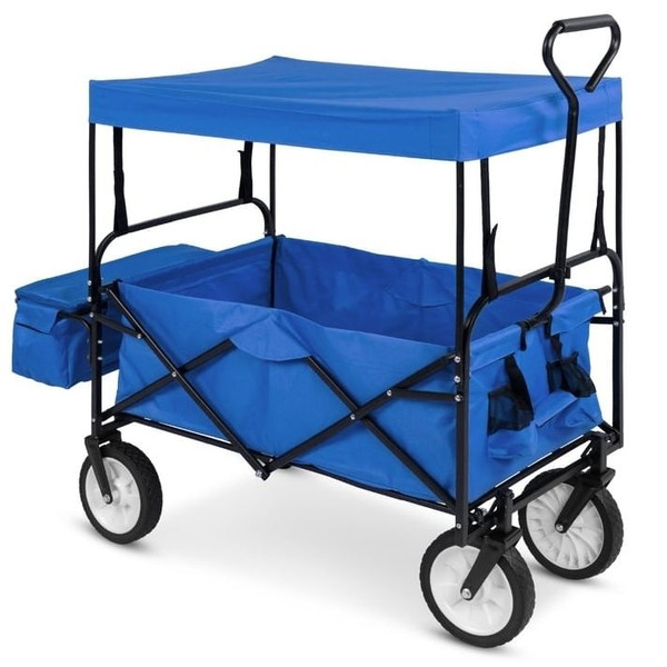 Collapsible Utility Wagon Cart Indoor/Outdoor with Canopy - Blue Q280-BGTY6799