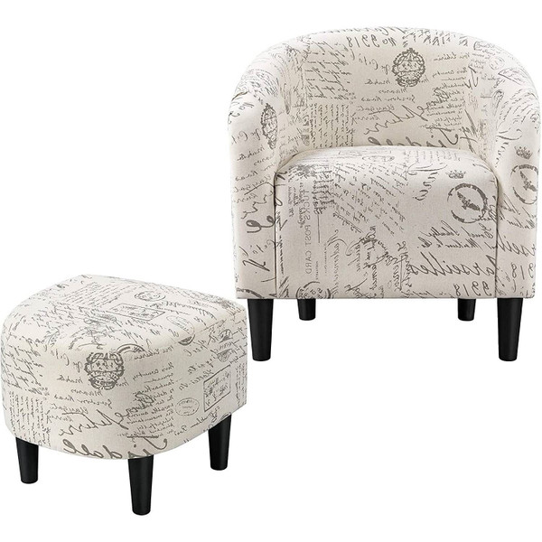 Letter Print French Upholstered Barrel Chair and Ottoman Set Q280-LFEA4621