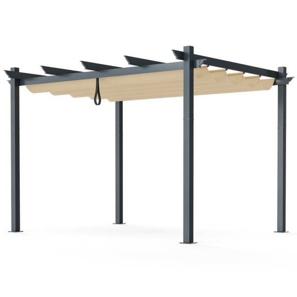 Modern 10 x 12 Ft Outdoor Sturdy Pergola Gazebo with Retractable Beige Canopy Q280-TFARPCS34928413