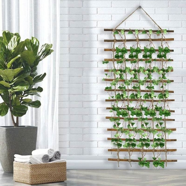 Indoor Outdoor Wall Hanging Willow Wood and Jute Garden Trellis Q280-WFTSG56141283