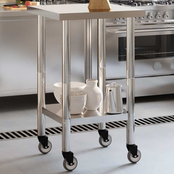 Kitchen Work Table with Wheels 21.7"x21.7"x33.5" Stainless Steel A949-376462