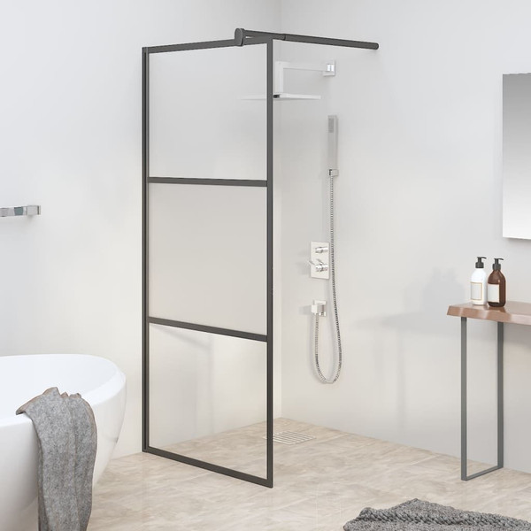 Walk-in Shower Wall 35.4"x76.8" Half Frosted ESG Glass Black A949-151873