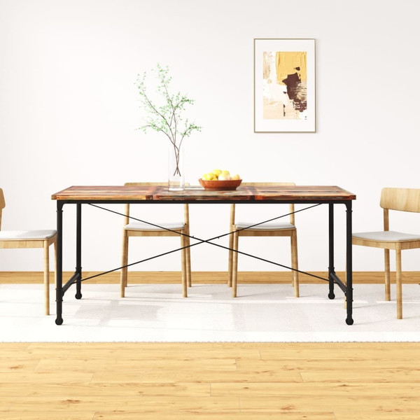 Dining Table Multicolor Solid reclaimed wood and powder-coated steel A949-243995