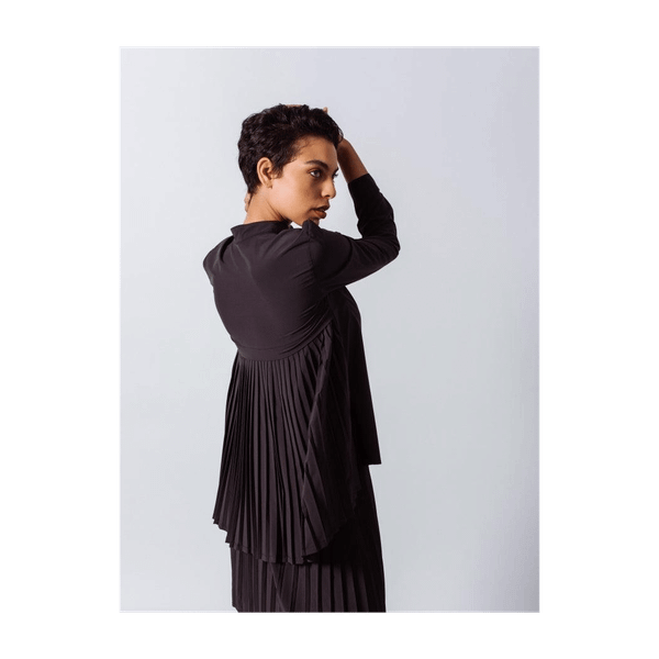 Stylish Pleated Blouse in Black T575-V0671384107