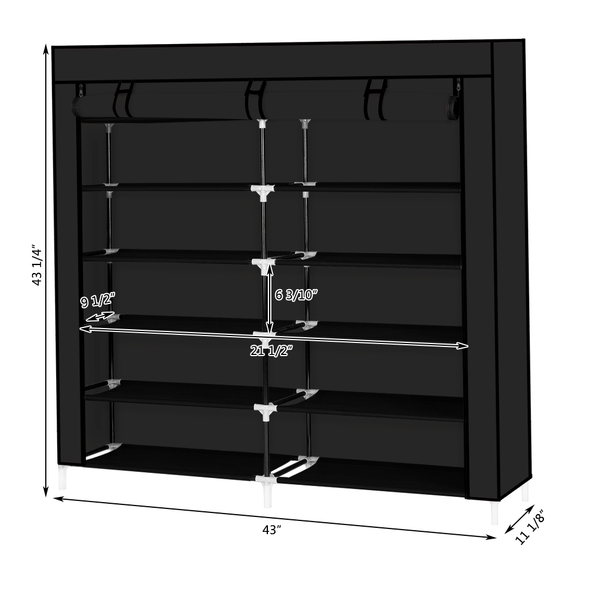 7 Tiers Portable Shoe Rack Closet Fabric Cover Shoe Storage Organizer Cabinet Black T575-S0671274016