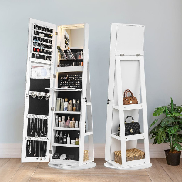 Jewelry Armoire with Full Length Mirror 360?° and Large Capacity Jewelry Organizer Armoire, Lockabl T575-S0671285209