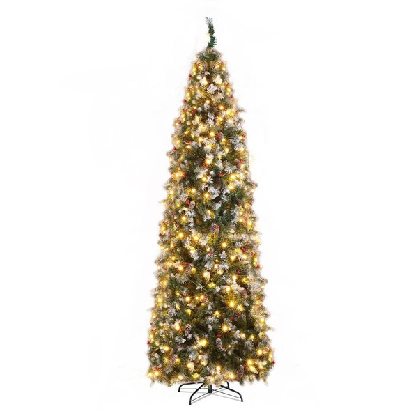 9ft Automatic Tree Structure Pointed Pencil Shape PVC Material Green Sticky White 460 Lights Warm C T575-S0671348414