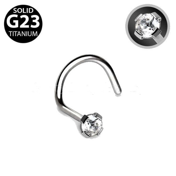 Titanium Prong Set CZ Screw Nose Ring T575-S0671357172