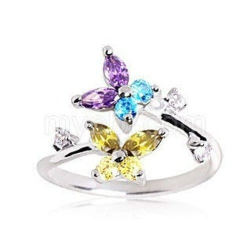 .925 Sterling Silver Multi Color CZ Butterflies Toe Ring T575-S0671347764