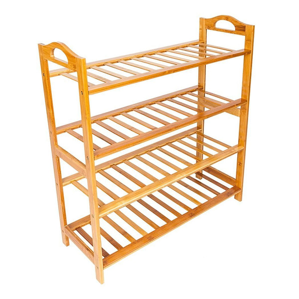 Concise 12-Batten 4 Tiers Bamboo Shoe Rack Wood Color T575-S0671281818