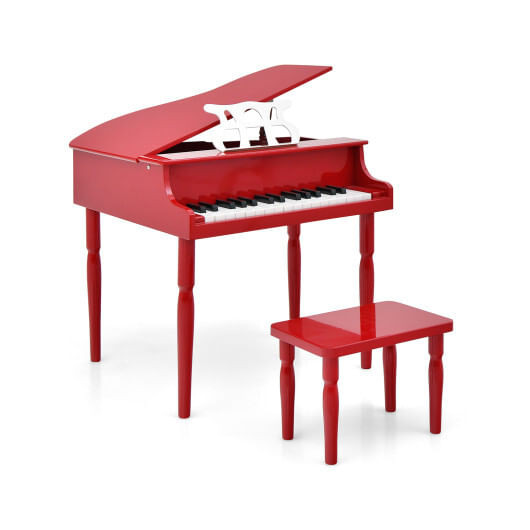 30-Key Wood Toy Kids Grand Piano with Bench and Music Rack-Red - Color: Red D681-MU10035RE