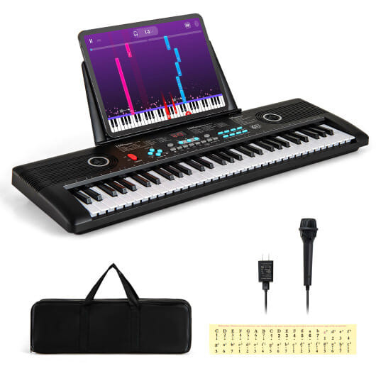 61 Key Electric Portable Digital Keyboard Piano for Beginner-Black B593-MU10116US