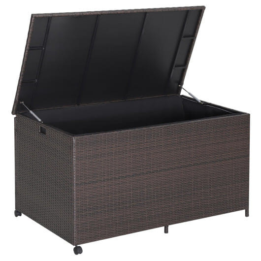 Outdoor Wicker Storage Box with Zippered Liner-133 Gallon - Color: Brown - Size: 133 Gallon D681-HW70584