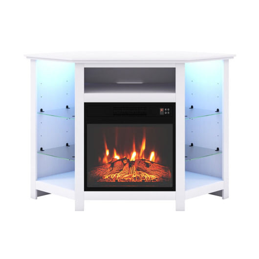 Fireplace Corner TV Stand with LED Lights and Smart APP Control for 50 Inches TV-White - Color: Whi D681-FP10534US-WH