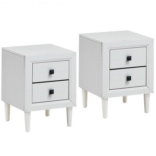 2Pcs Multipurpose Retro Nightstand with 2 Drawers-White - Color: White D681-HW61187WH-2