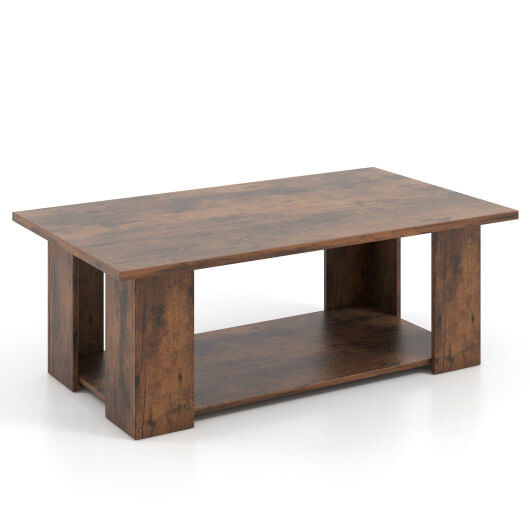 Large 36/41 Inch 2-tier Wooden Modern Coffee Table with Storage Shelf-Coffee - Color: Coffee D681-JV11936CF