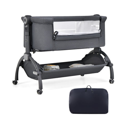 3-in-1 Baby Bassinet with Double-Lock Design and Adjustable Heights-Gray - Color: Gray D681-BC10140GR