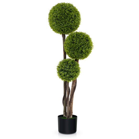 4 FT Artificial Boxwood Topiary Ball Tree in Weighted Pot with Triple Ball - Color: Green D681-HZ10233