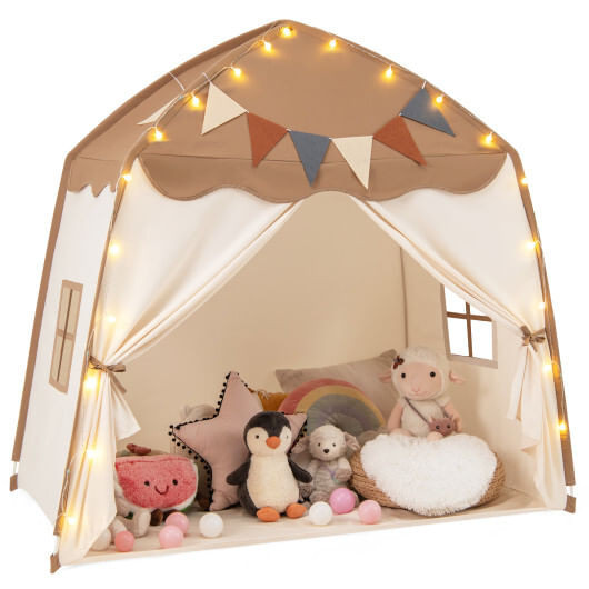 Kids Play Tent Bed Tent with String Lights Extra Large Playhouse Tent-Coffee - Color: Coffee D681-TP10258CF