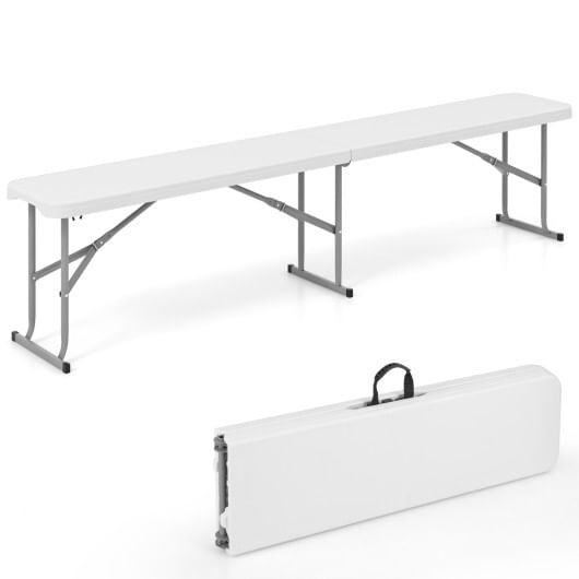 6 Feet Plastic Folding Bench Picnic Camping Dining Seat with Carrying Handle-White - Color: White - D681-NP11891WH