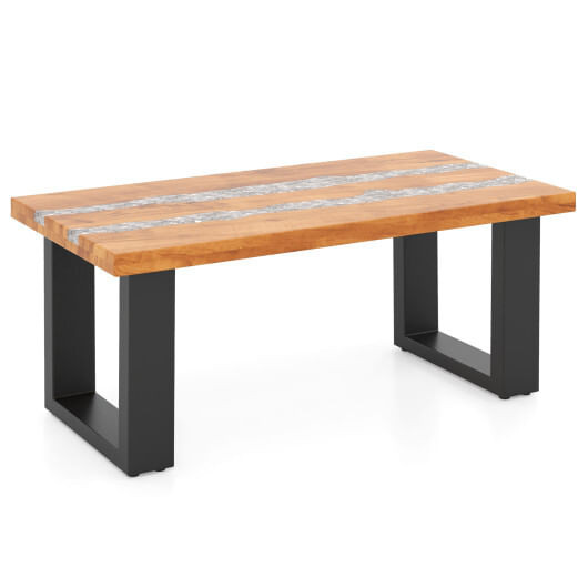 Teak Wood Patio Table with River Feel Epoxy Tabletop - Color: Natural D681-JV11846