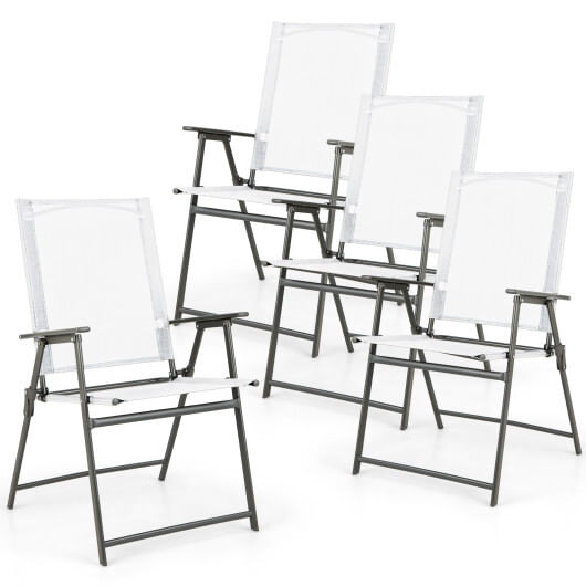Set of 4 Patio Folding Chair Set with Rustproof Metal Frame-White - Color: White D681-NP11024WH-4