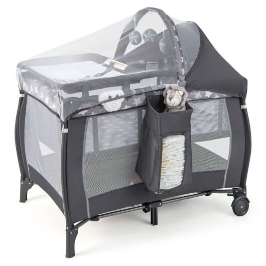 Portable Baby Nursery Center 4-in-1 Portable Travel Crib-Gray - Color: Gray D681-BE10015GR