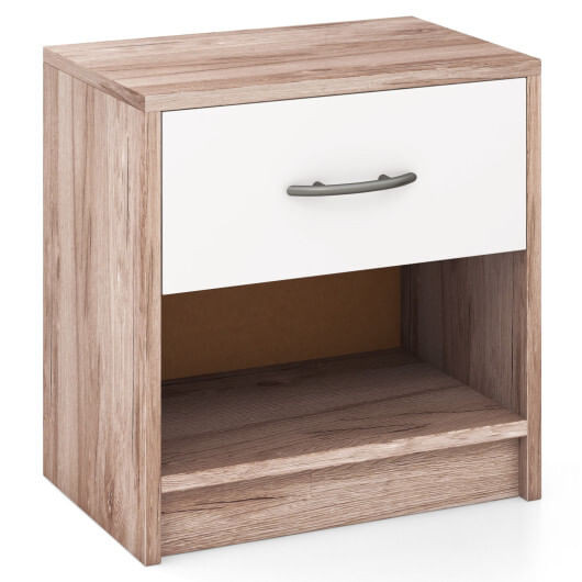 Bedside Table Nightstand with Drawer and Open Storage Shelf-Oak - Color: Oak D681-HU10887SO