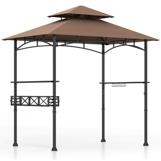 8 x 5 Feet Outdoor Grill Gazebo with 2 Side Shelves and 10 Hooks-Brown - Color: Brown D681-NP11862CF