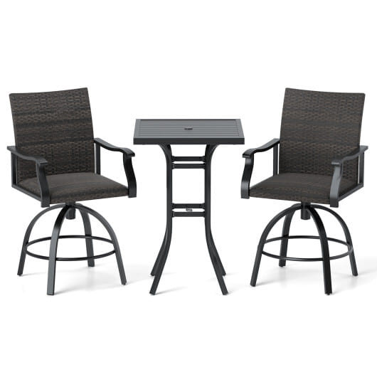 3 Pieces PE Wicker Patio Swivel Bar Set with Quick-Drying Foam-Black - Color: Black D681-NP12166DK+