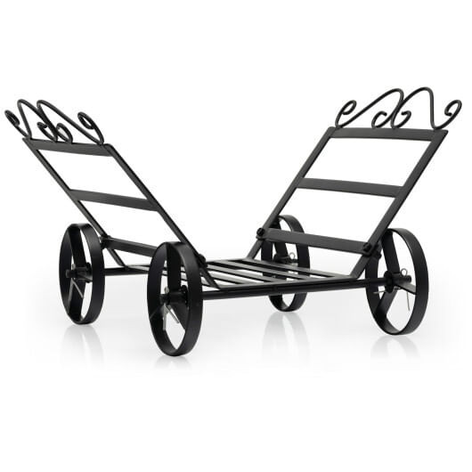 Firewood Rack Decorative Rustproof Steel Fireplace Log Holder with Wheels - Color: Black D681-HV10309