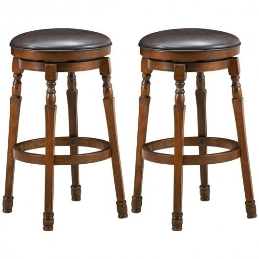 Set of 2 29-Inch Swivel Leather Padded Dining Bar Stools - Color: Walnut - Size: 29 inches D681-HW66564