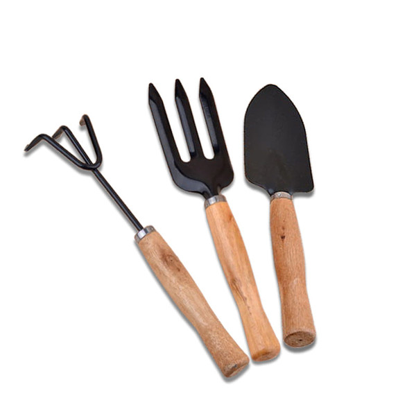 3Pcs Garden Hand Tools Set Iron Gardening Shovel Spade Rake Trowel Wood Handle C122-1124857