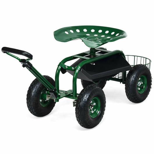 Heavy Duty Garden Cart with Tool Tray and 360 Swivel Seat-Green - Color: Green D681-GT3749