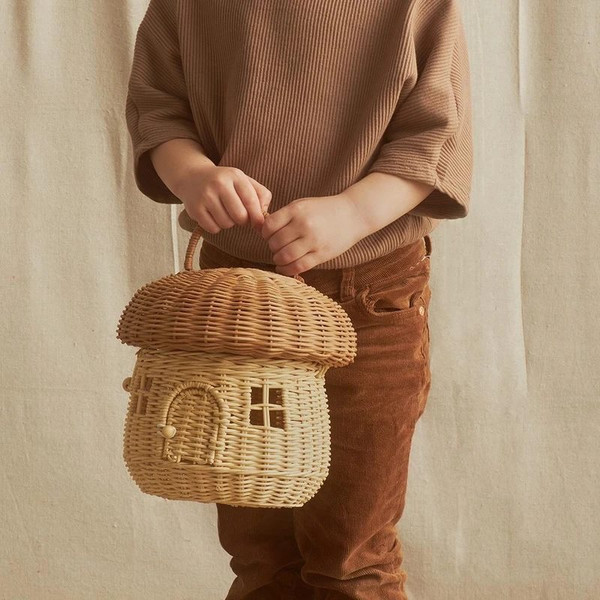 INS Handmade Rattan Mushroom Basket Cute Storage Ornament Q119-CJNS1471974