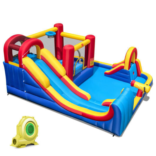 7 in 1 Outdoor Inflatable Bounce House with Water Slides and Splash Pools with 735W Blower B593-NP11086+EP24683