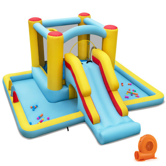Inflatable Bounce House 7-in-1 Bouncy Castle with Slide and Tunnel with 550W Blower B593-NP11480+ES10150US