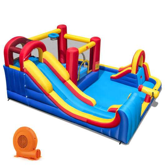 7 in 1 Outdoor Inflatable Bounce House with Water Slides and Splash Pools with 680W Blower B593-NP11086+ES10151US