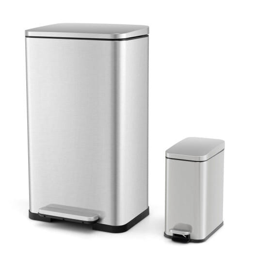 10.5 Gal and 1.6 Gal Step Trash Can Combo Set with Detachable Inner Buckets-Silver B593-GY10016
