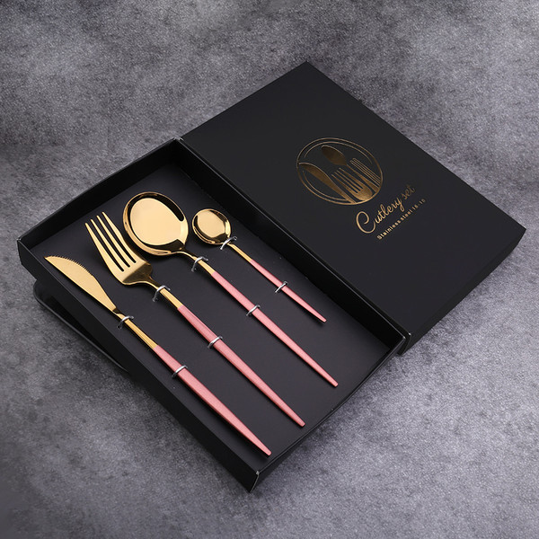 Color: Main four pink gold - Four-Piece Set, Golden Knife And Fork, Portuguese Western Tableware Set Q119-CJCJ112326304DW